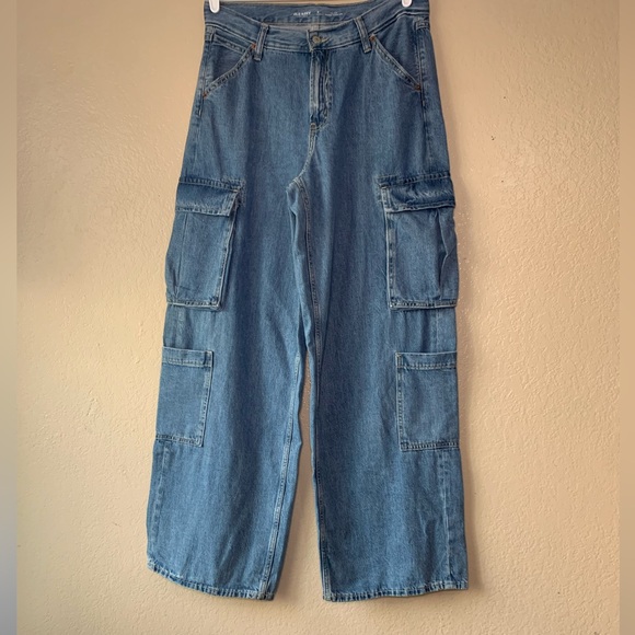 Old Navy Mid-Rise Baggy Wide-Leg Boho Y2K Cargo Denim Jeans Size 8 Tall - Picture 2 of 9